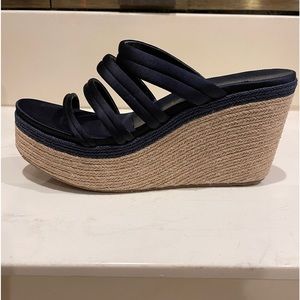 Pedro Garcia Navy Blue Satin Wedges sz42